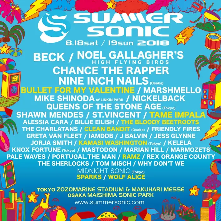 "SUMMER SONIC 2018"、第3弾出演アーティストに TAME IMPALAら出演決定。"MIDNIGHT SONIC"にSPARKS、WOLF ALICE、"SONICMANIA"出演者発表も