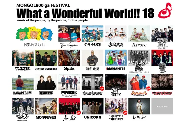 MONGOL800主催フェス"What a Wonderful World!! 18"、第5弾出演アーティストにEGO-WRAPPIN'、LITTLE TEMPOら決定