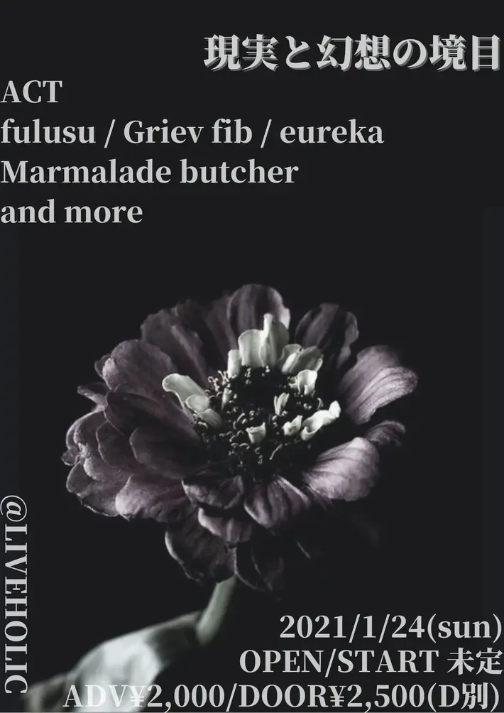 fulusu、Marmalade butcher、Griev fib、eureka出演。1/24下北沢LIVEHOLICにて"現実と幻想の境目"開催決定